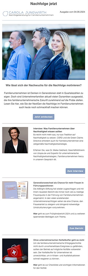Newsletter Stabwechsel – Nachfolgeberatung Carola Jungwirth Nachfolgecoach
